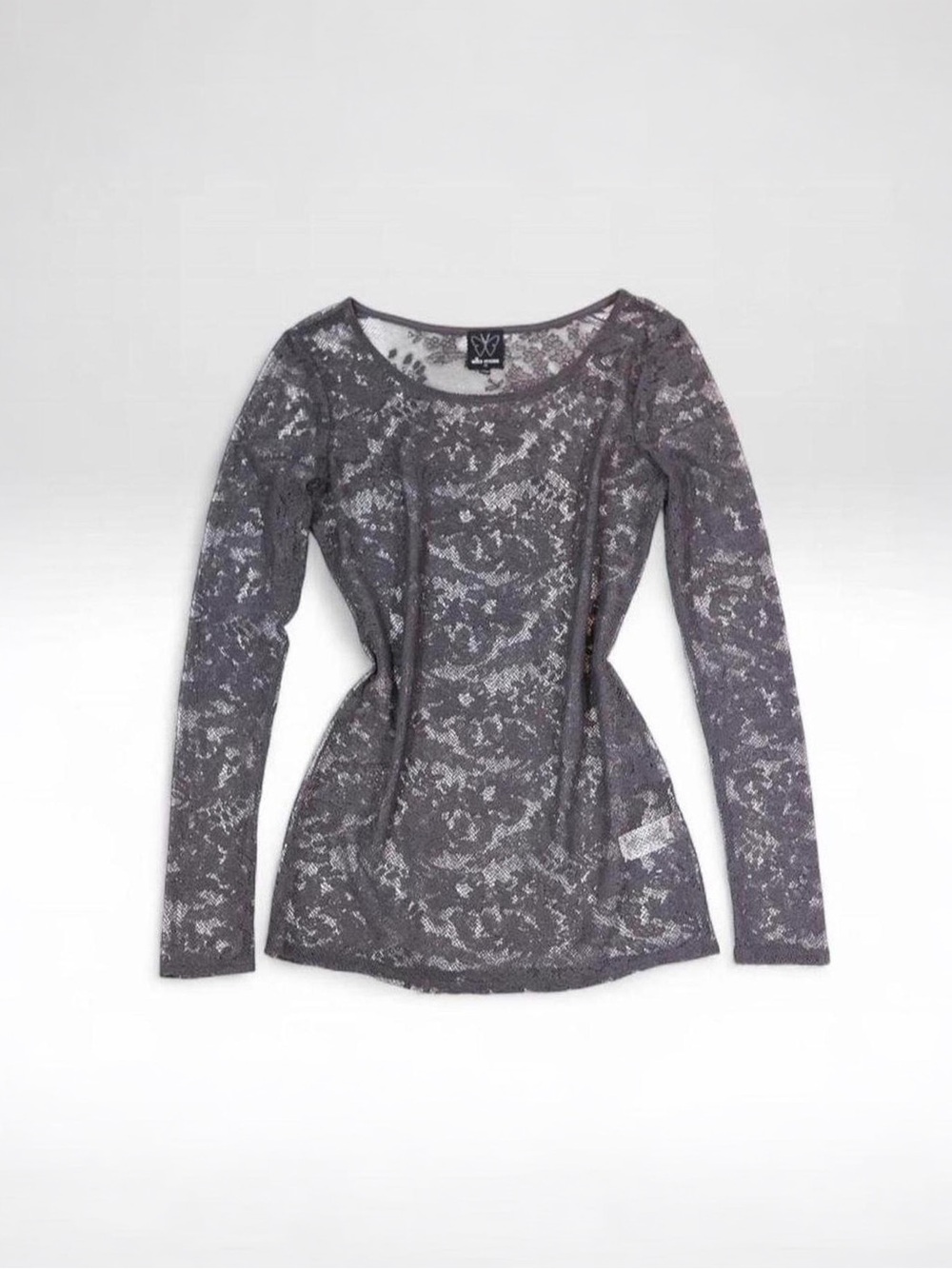 Ella Moss Purple Gray Lace Long Sleeve Sheer Floral Top XS Made in USA
